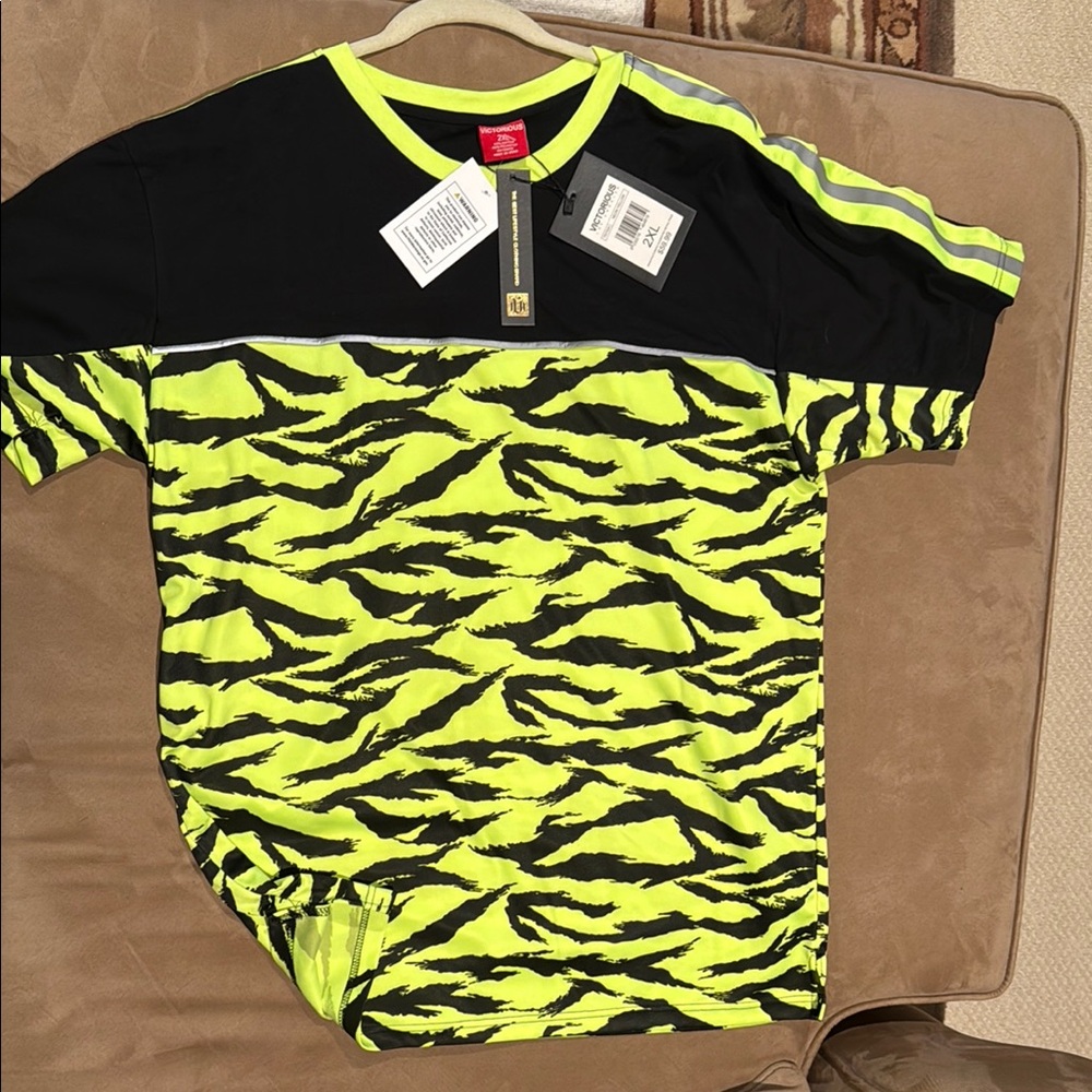Men’s and Neon Yellow and Black Tiger Print Shirt